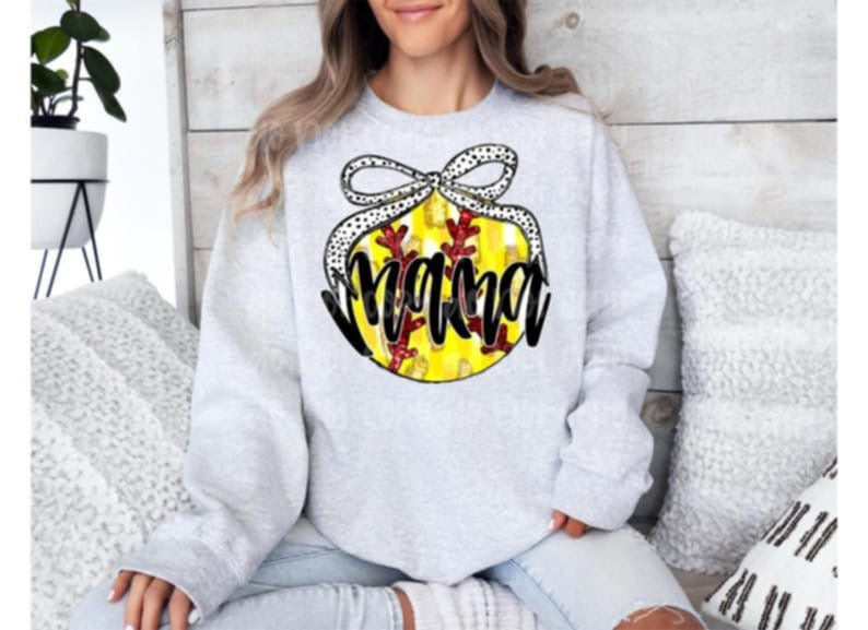 Mama softball with bow 85142 DTF transfer