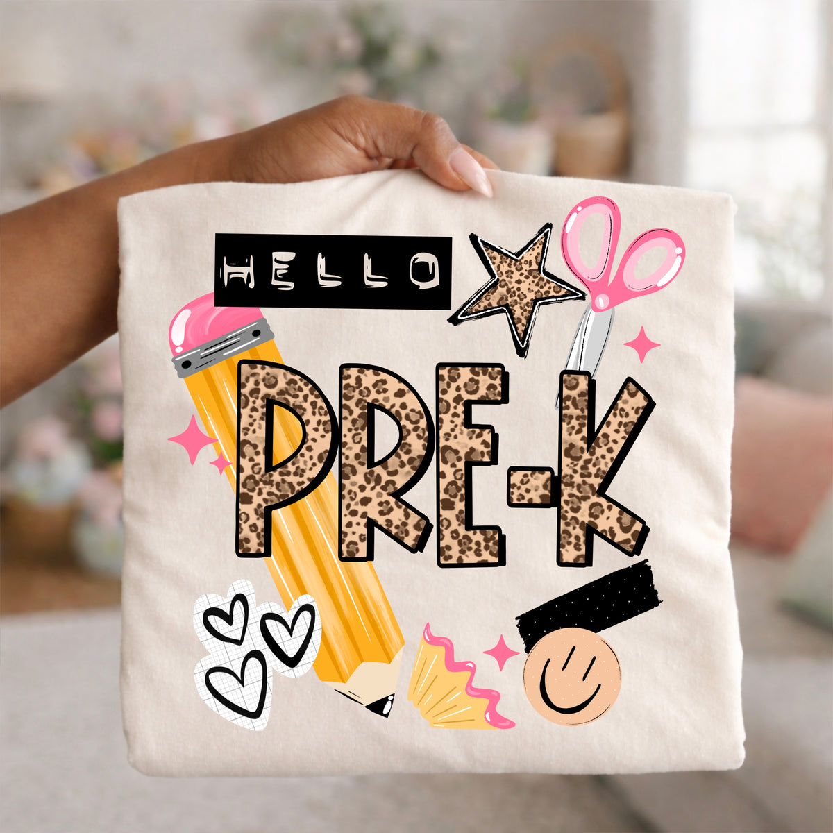 Hello Pre-K leopard and pink (CSC) DTF Transfer