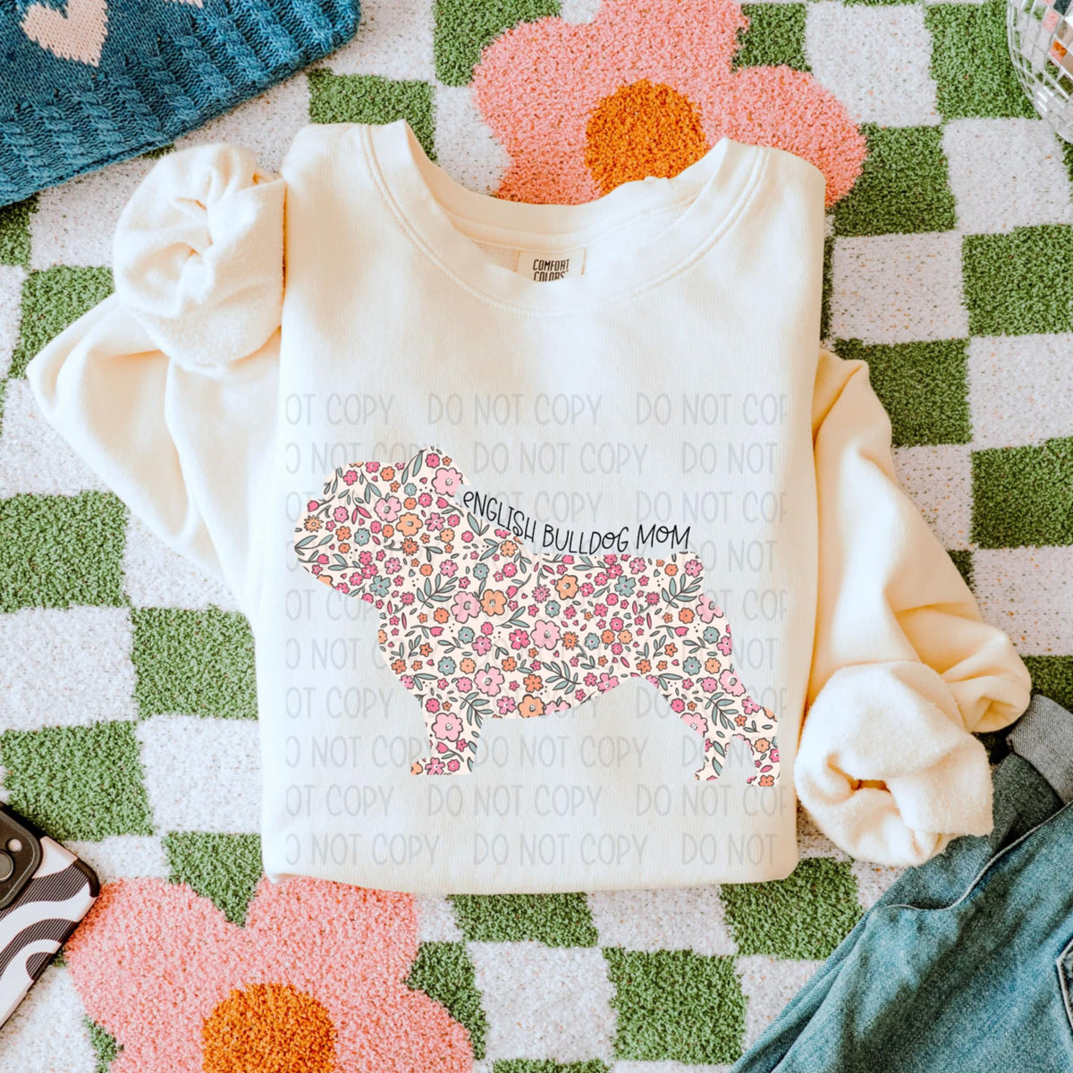 English bulldog mom floral puppy (SWD) 87803 DTF transfer