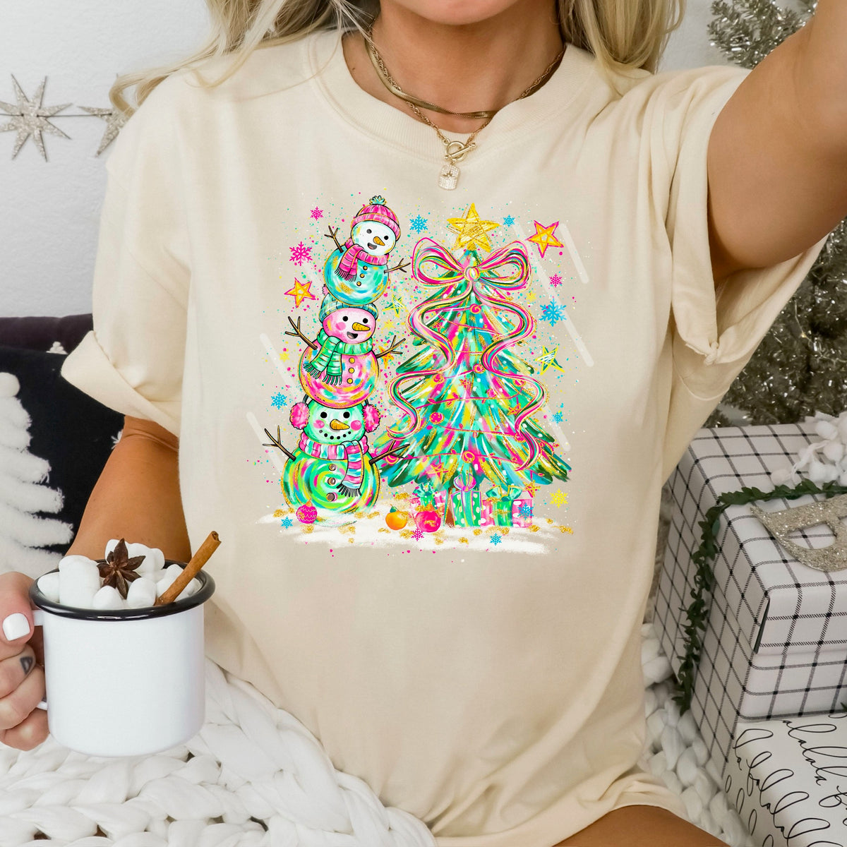 Rainbow snowmen topping tree 113661 DTF Transfer