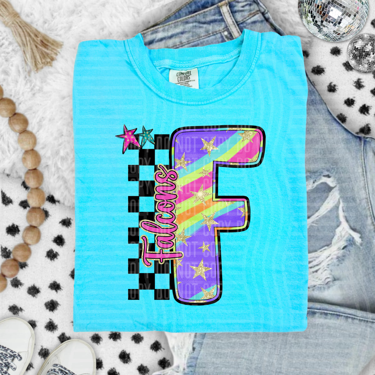 Falcons Colorful Retro Rainbow Letter F With Stars And Checker 108108 DTF transfer