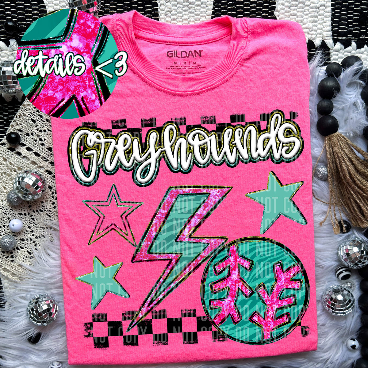 Greyhounds Teal and Pink Checkered (Caplinger) DTF transfer