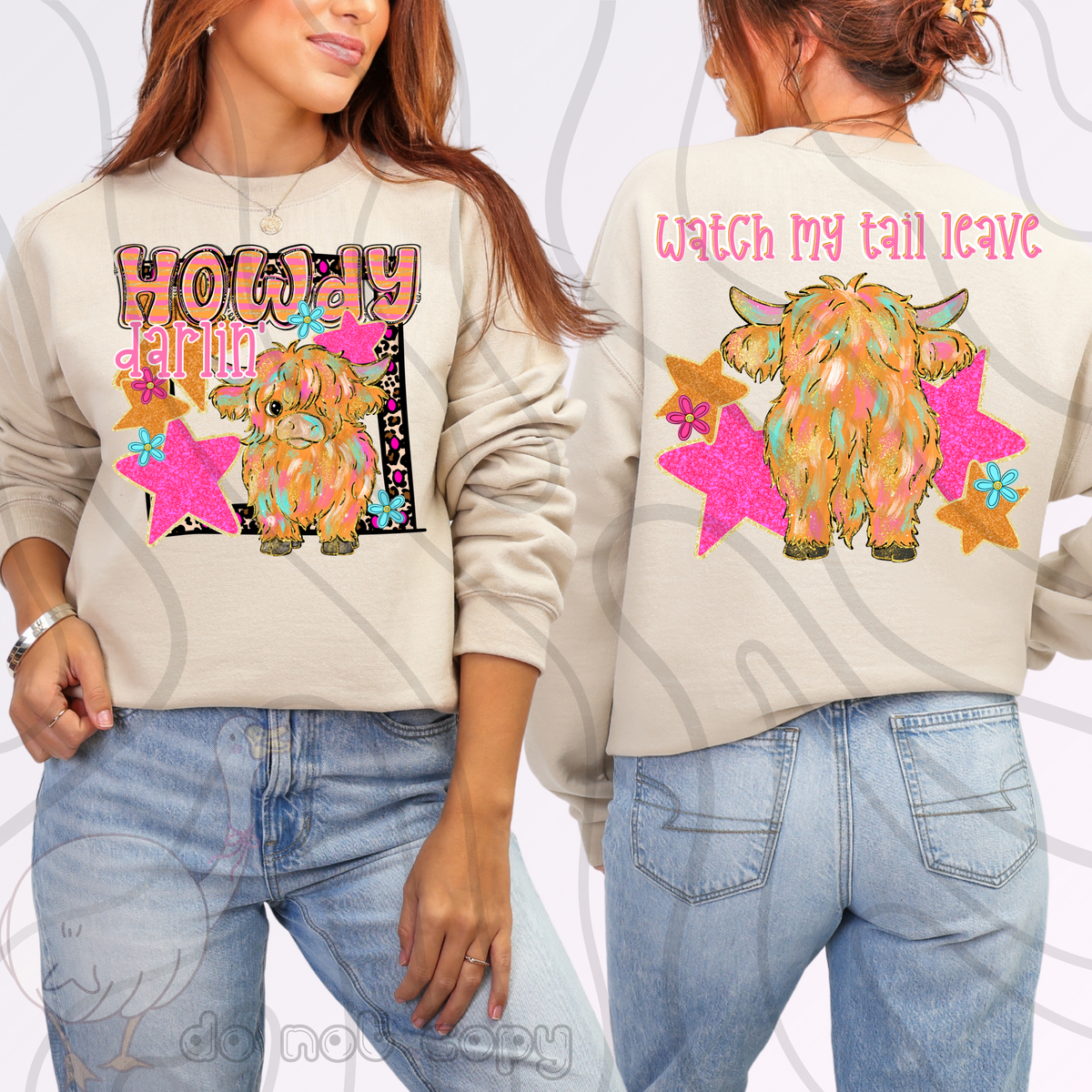 Howdy darlin' highland cow (FRONT ONLY) (DKD) DTF Transfer
