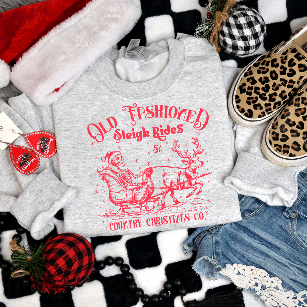 Old Fashioned Sleigh Rides (RED) 68364 DTF Transfer