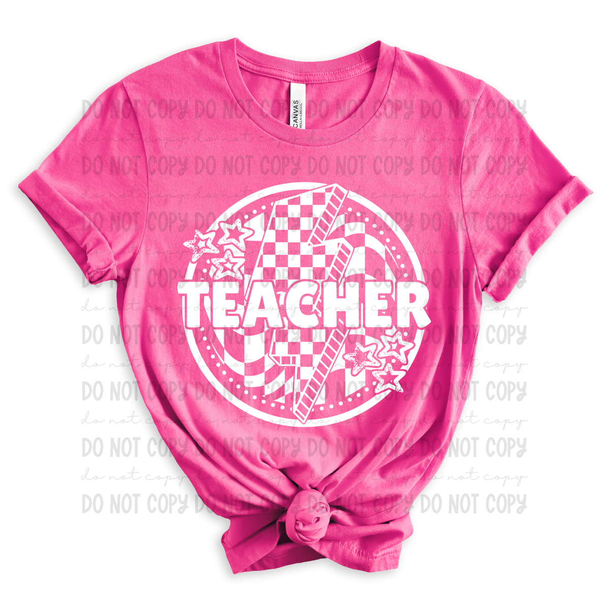 Teacher White Checkered Bolt (REVEL) DTF transfer