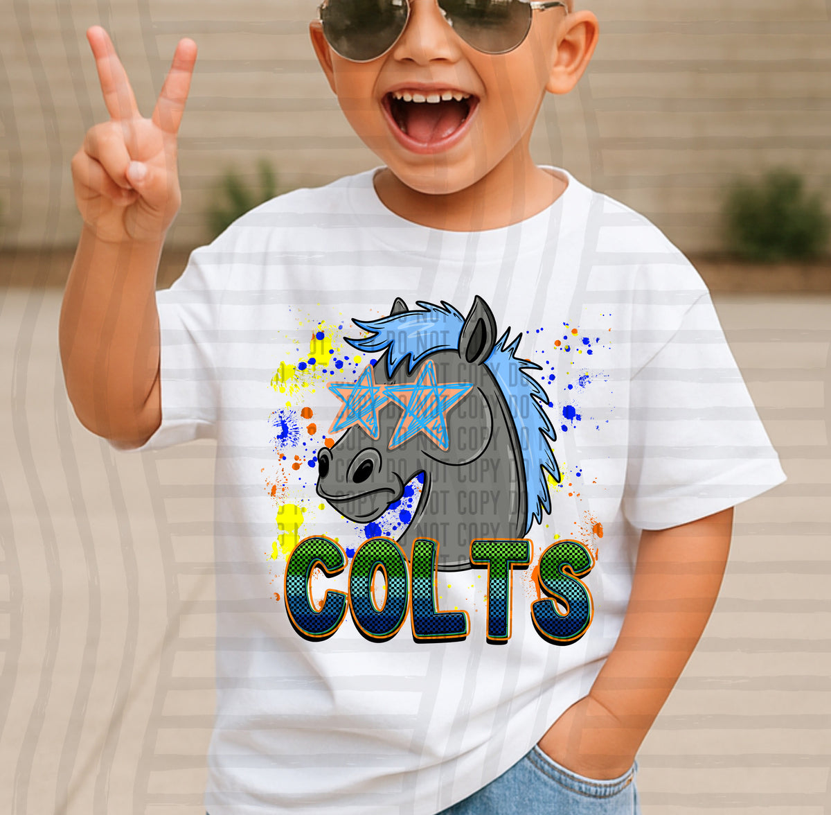 colts paint splatter boy blue green and yellow (Caplinger) DTF Transfer