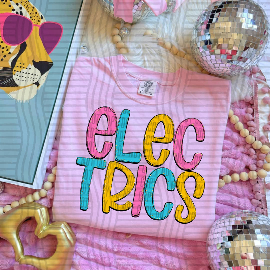 blue yellow and pink electrics stacked (Caplinger) DTF Transfer