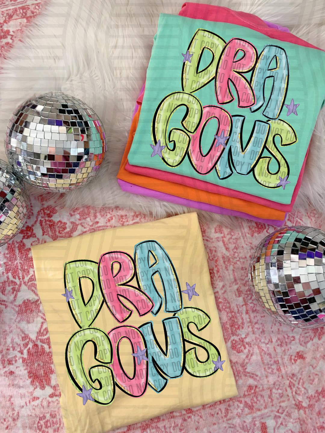 Dragons Glittery & Preppy Mascots (Caplinger) DTF transfer