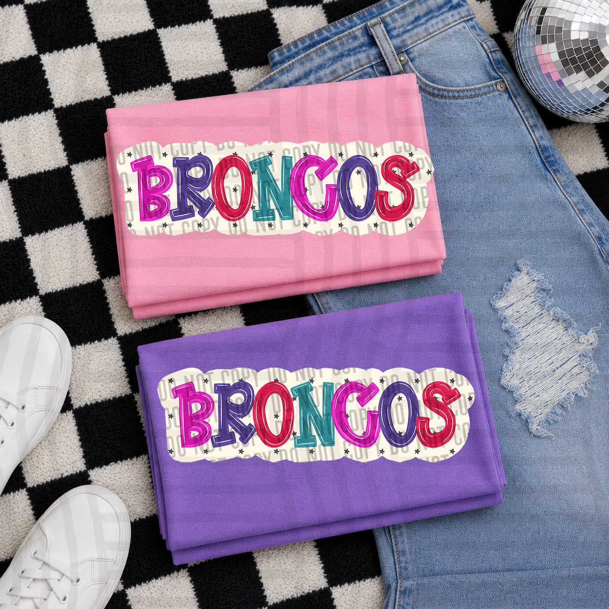broncos bubble around letters with small stars (Caplinger) DTF Transfer