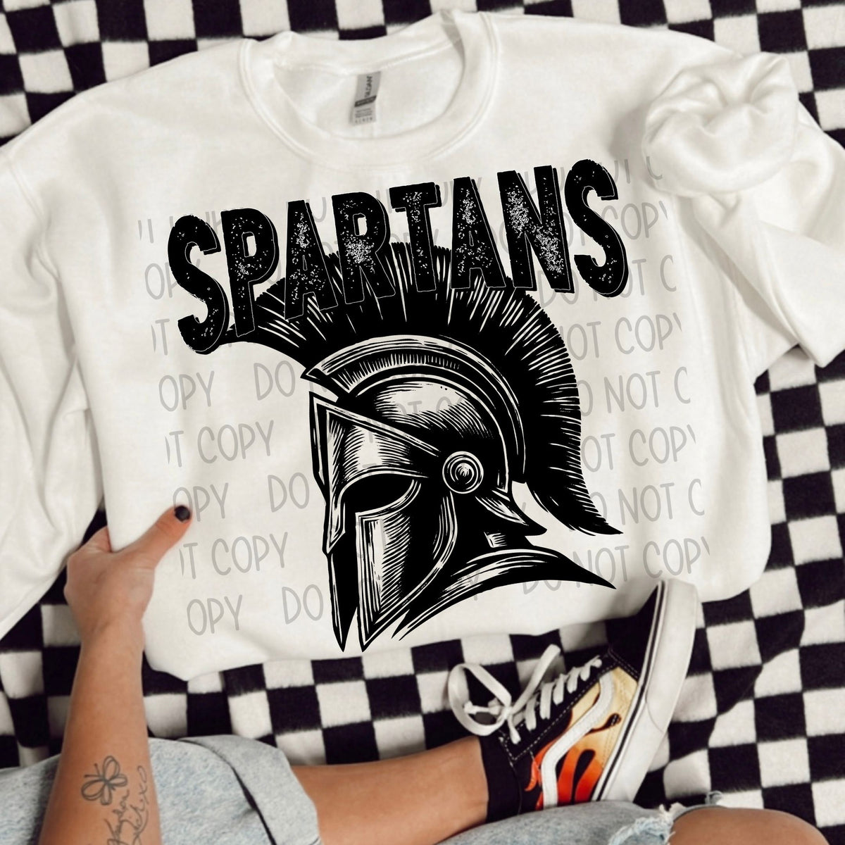 Spartans black/white outline DTF transfer