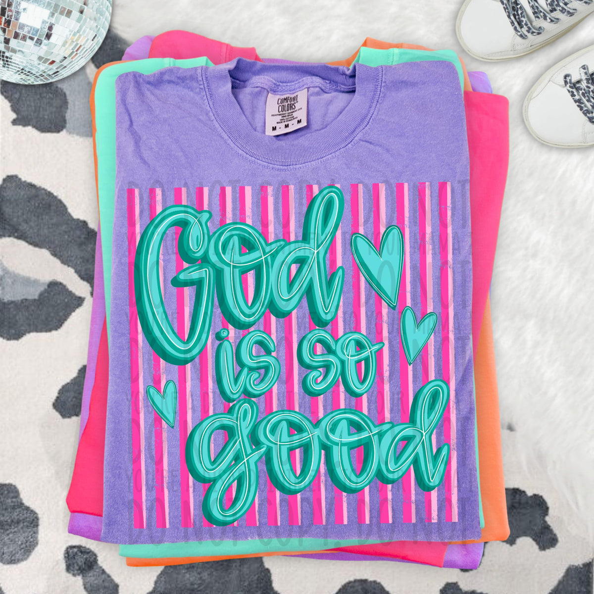 God is good blue font pink stripes (SWD) DTF transfer