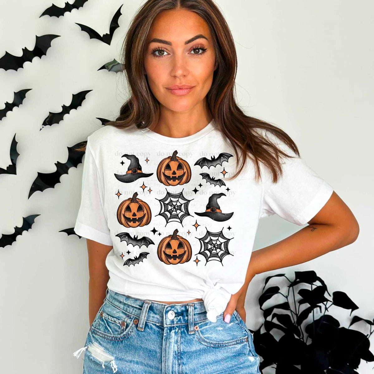 Pumpkin, witch hat, and bat collage (CSC) 55593 DTF transfer