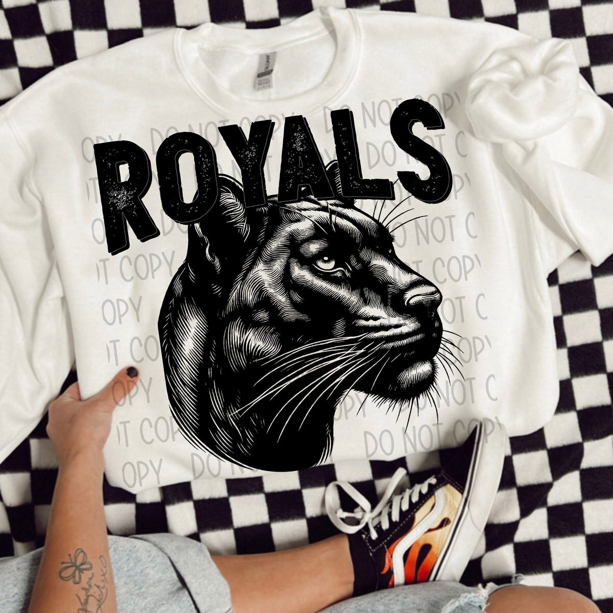 Royals black/white outline DTF transfer