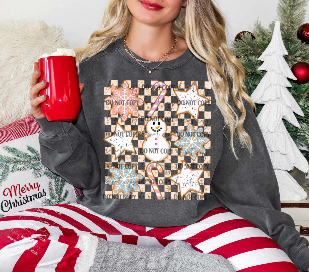Christmas cookies checkered background 70179 DTF transfer