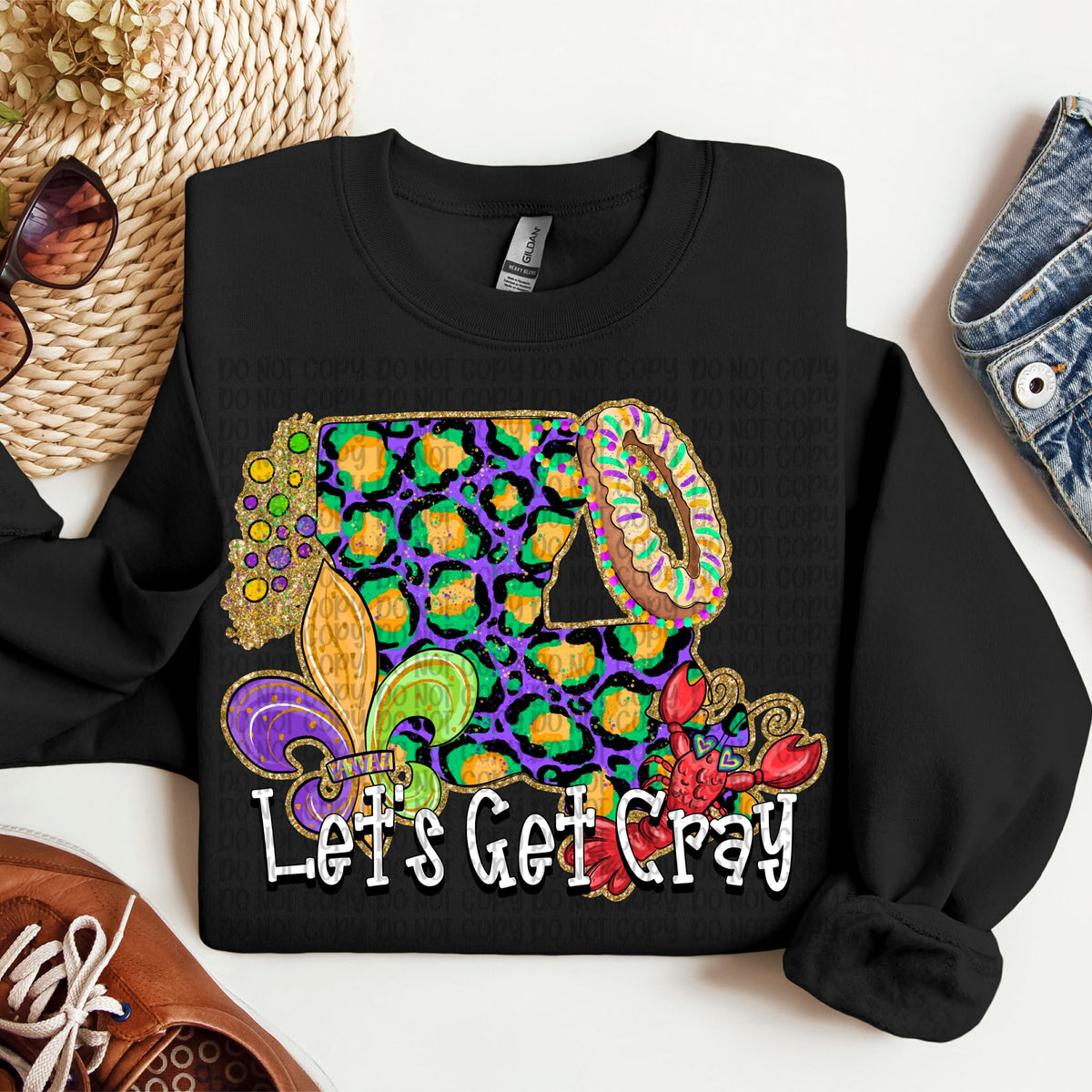 Let’s Get Cray Mardi Gras WHITE words (VP) DTF transfer