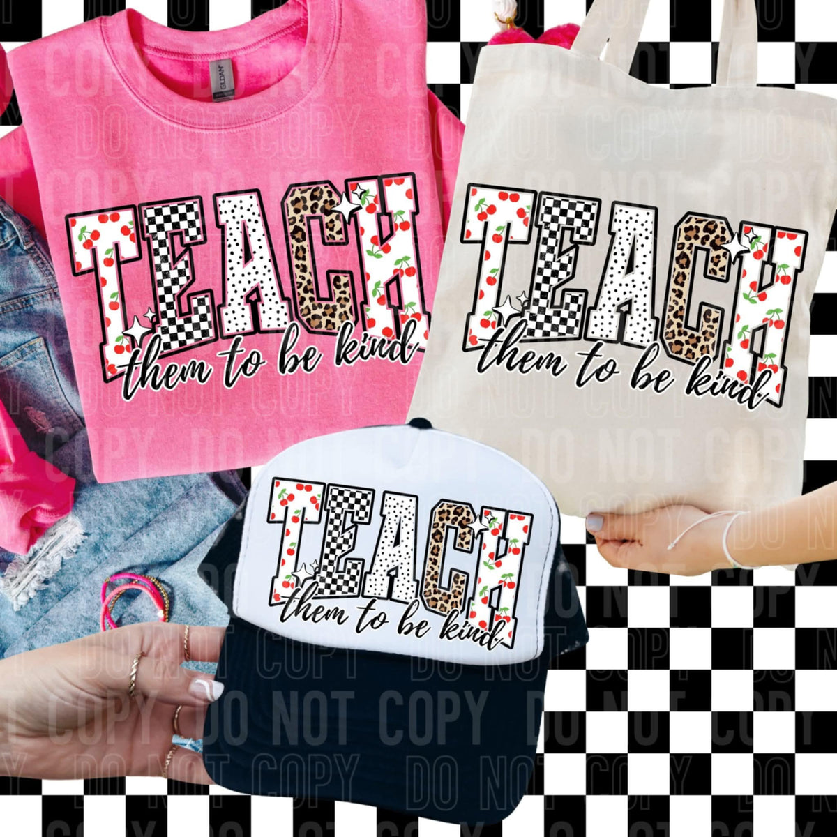 Teach cherry checker leopard letters SBB DTF transfer