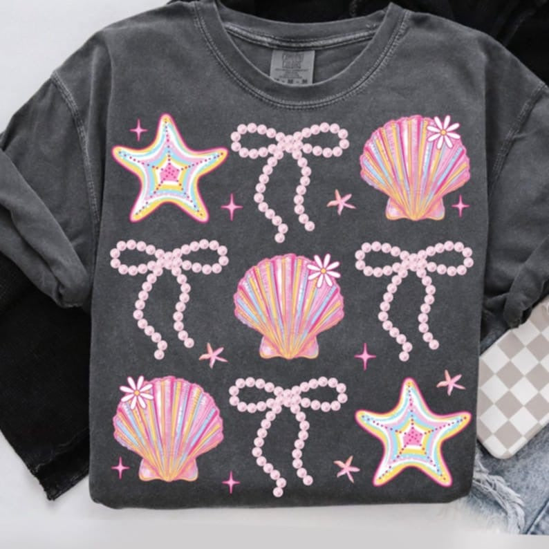 Sea shell and bow collage 99018 DTF transfer