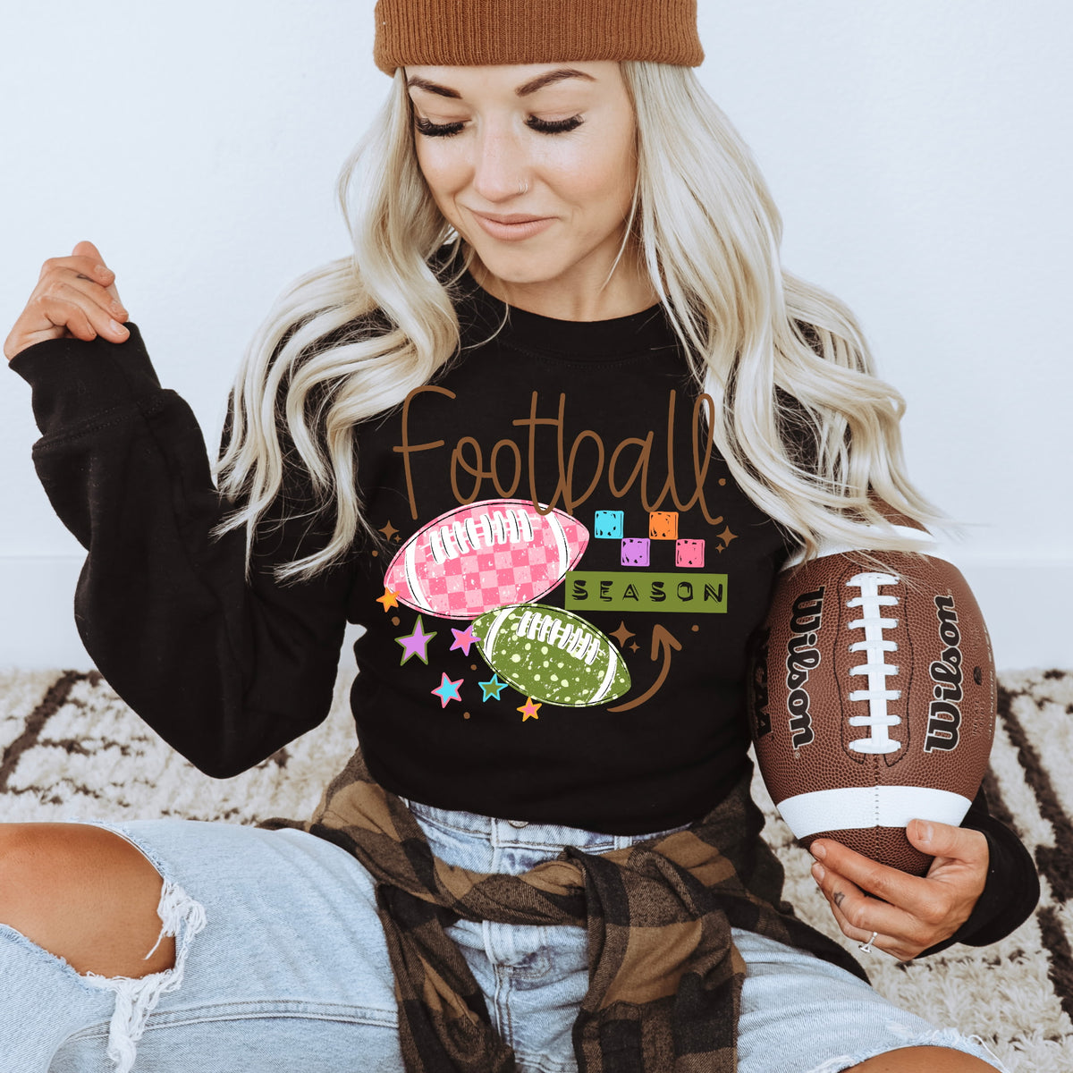 Football. Color footballs checkered Sunday Special DTF transfer