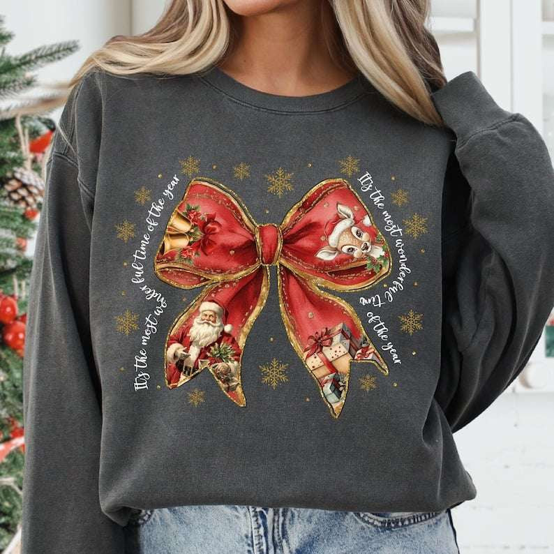 Santa Claus bow white font 67919 DTF transfer