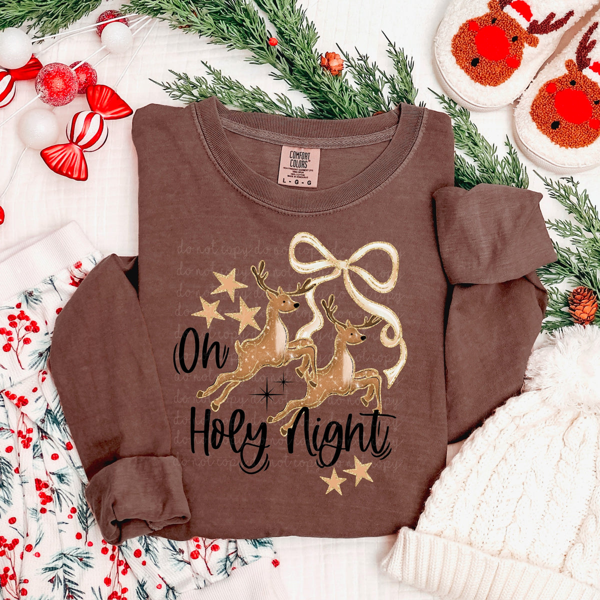 Oh Holy Night Deer and Bow exclusive DTF Transfer