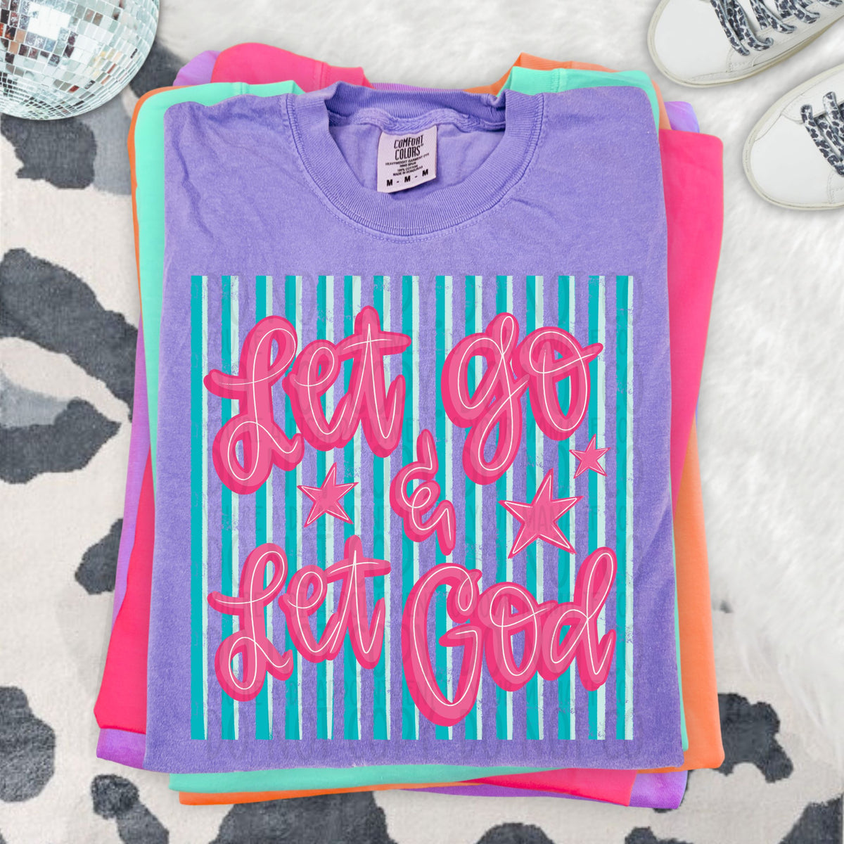Let go and let God (pink font w stripes) (SWD) DTF Transfer