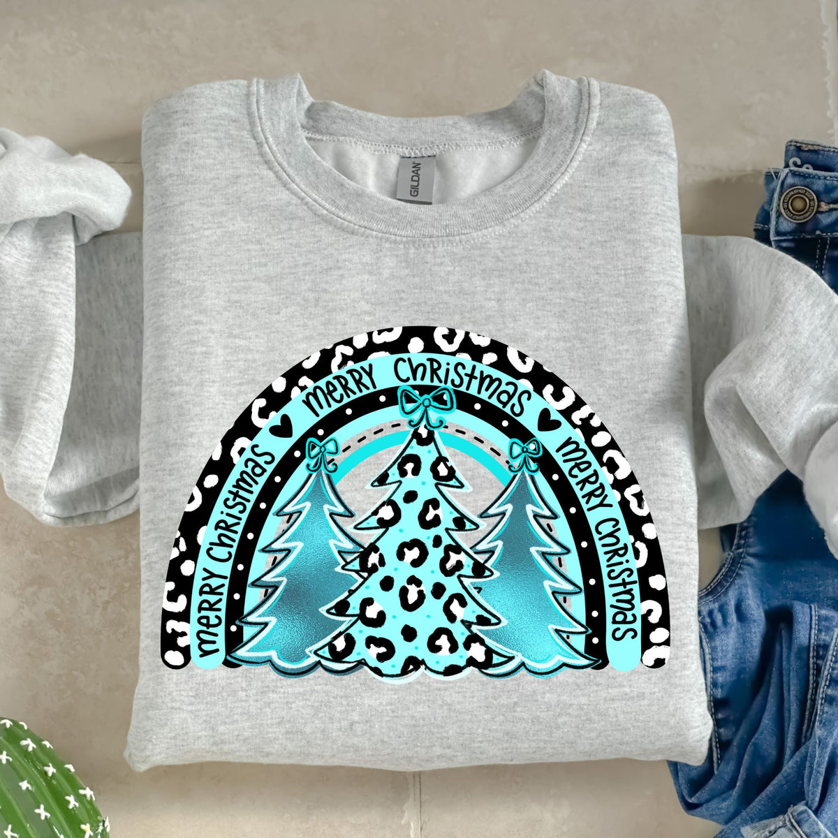 Merry Christmas Rainbow Turquoise-38755-DTF transfer
