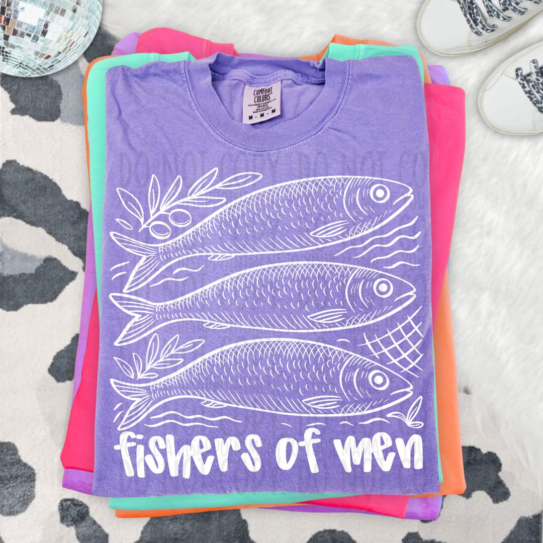 Fishers of men WHITE stacked sardines (SWD) DTF Transfer