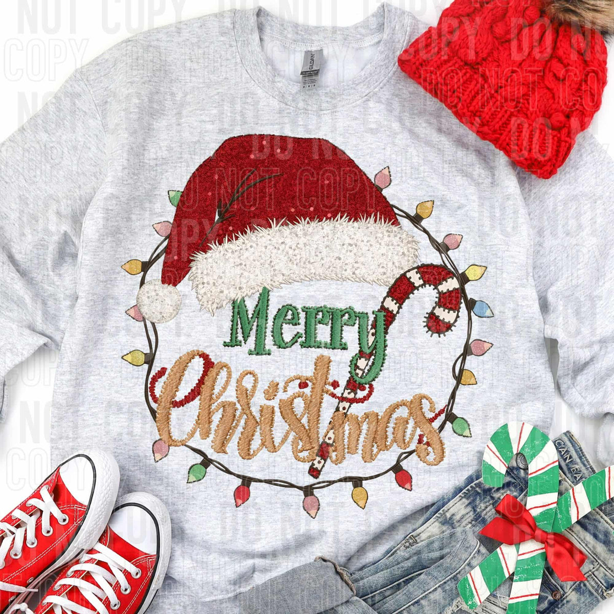 Merry Christmas Santa Hat and Lights SBB DTF Transfer