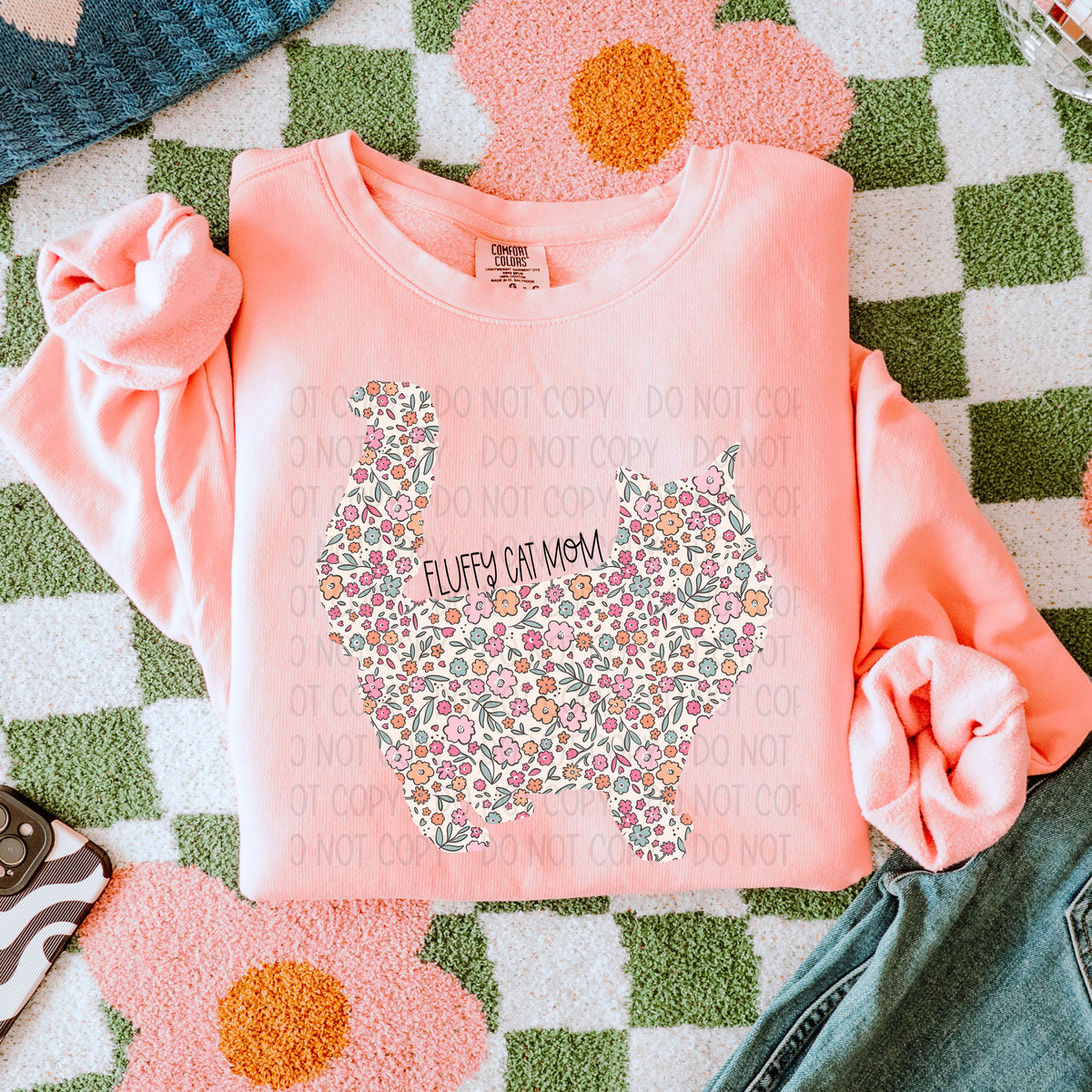 Fluffy cat mom floral cat (SWD) 85887 DTF transfer
