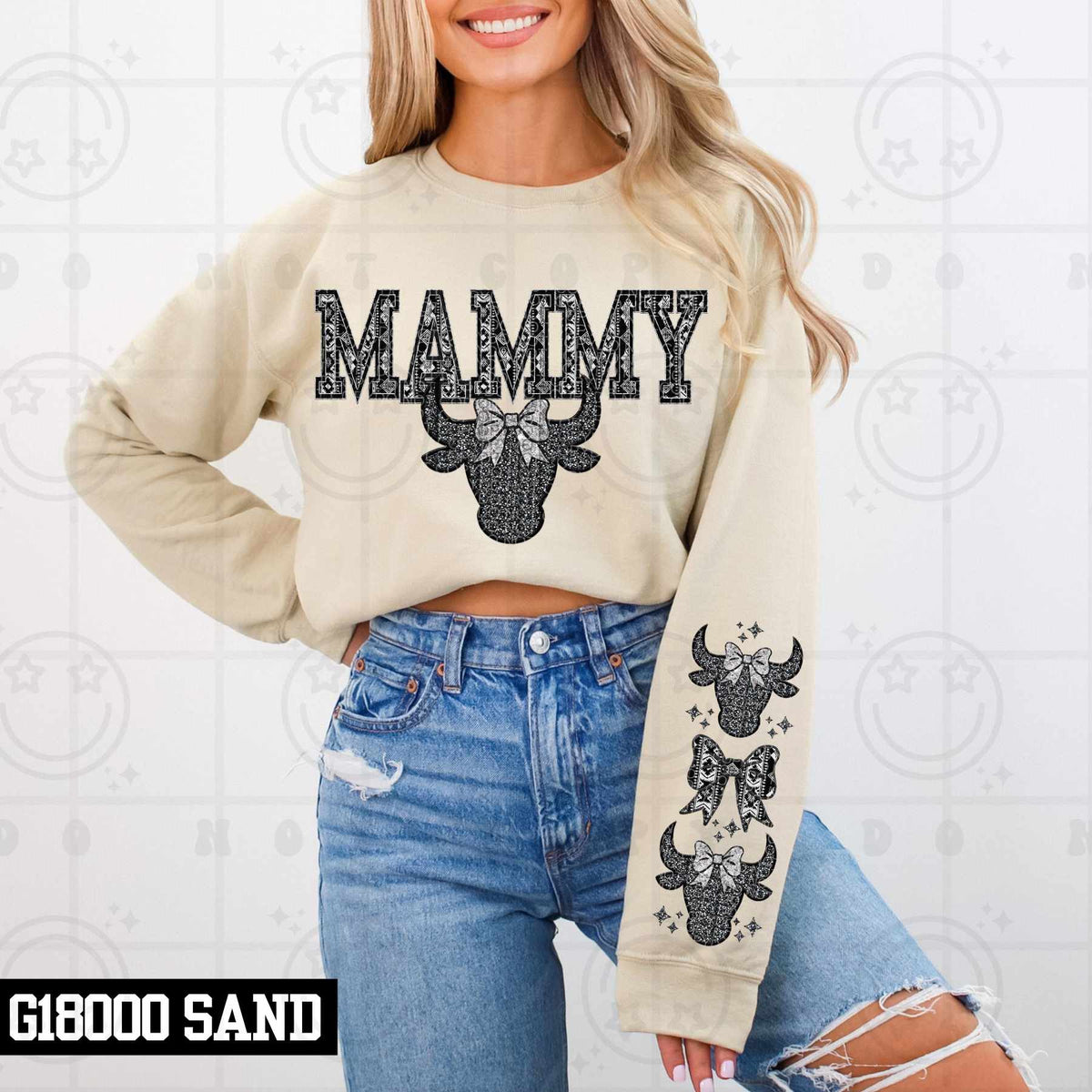 Mammy bull head with bow FRONT (HW) 79244 DTF transfer