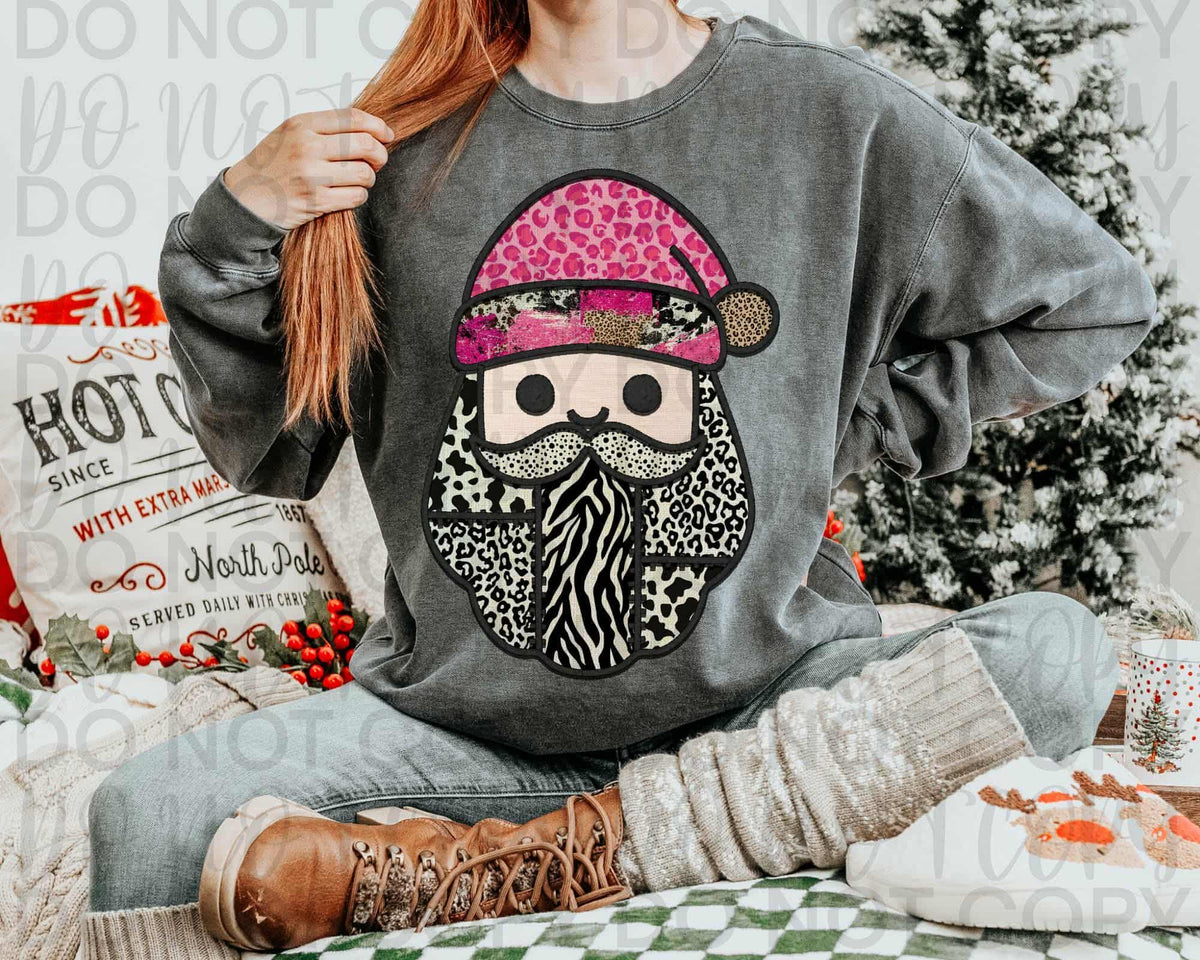 Patchwork Santa pink zebra (light skin tone) Revel 112811 DTF Transfer