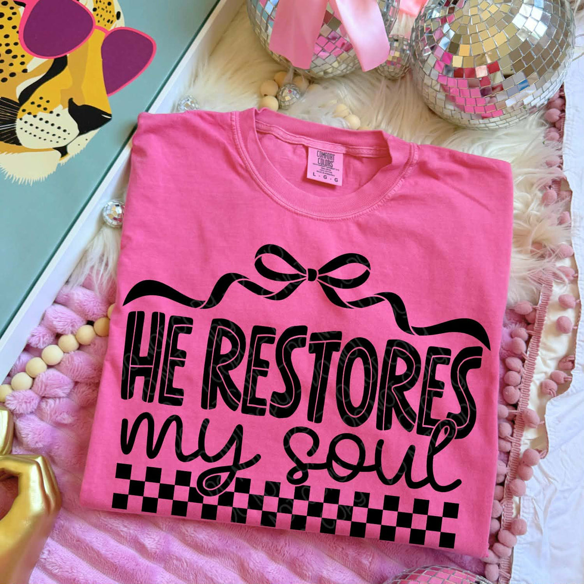He restores my soul with bow (black) (DWS) DTF Transfer