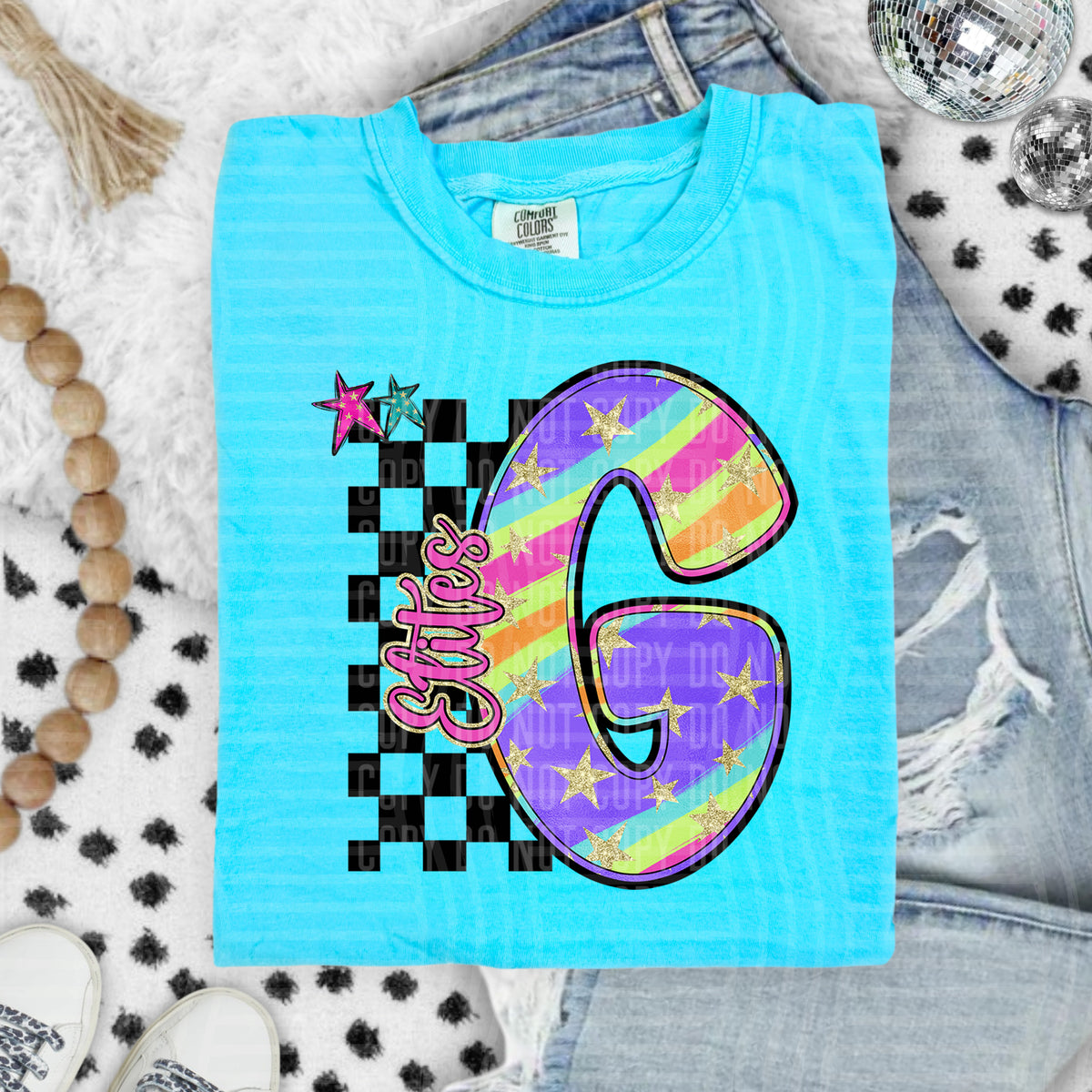 Gators Colorful Retro Rainbow Letter G With Stars And Checker 108109 DTF transfer