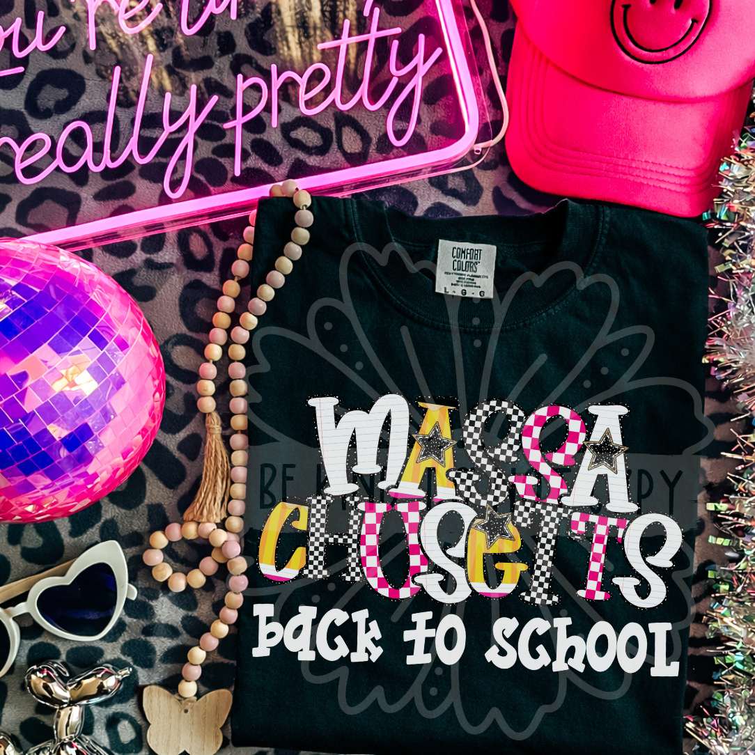 massachusetts back to school patterned letters (vehement) DTF Transfer