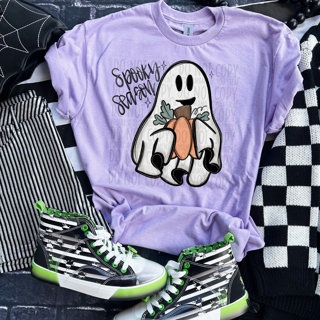 Spooky Season Ghost holding pumpkin (SWD) DTF transfer