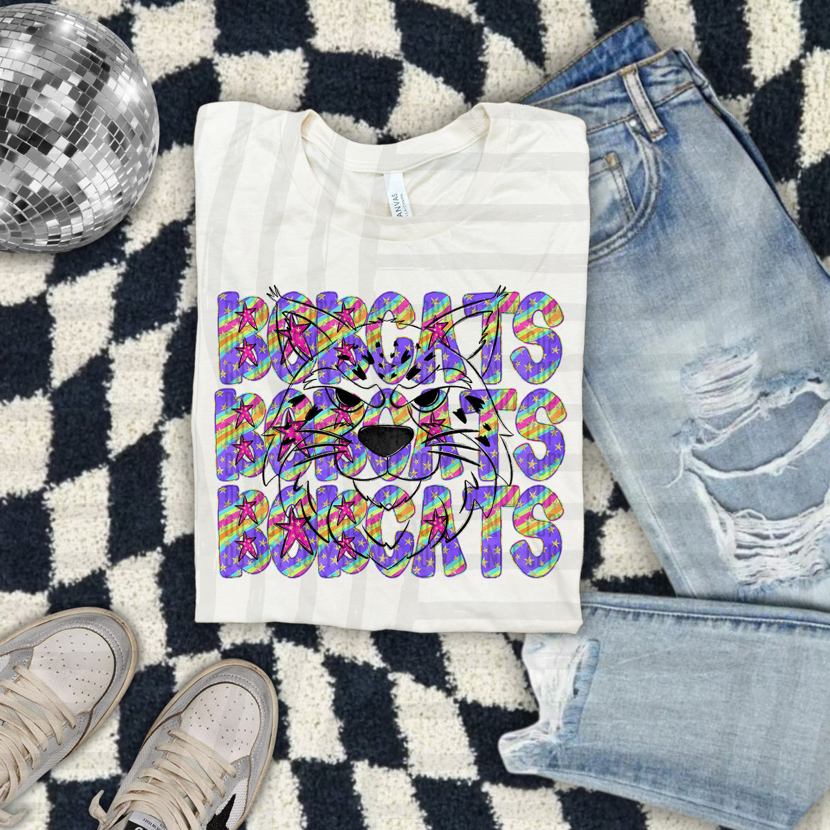 Bobcats Colorful Word Stacked With Stars 108566 DTF Transfer