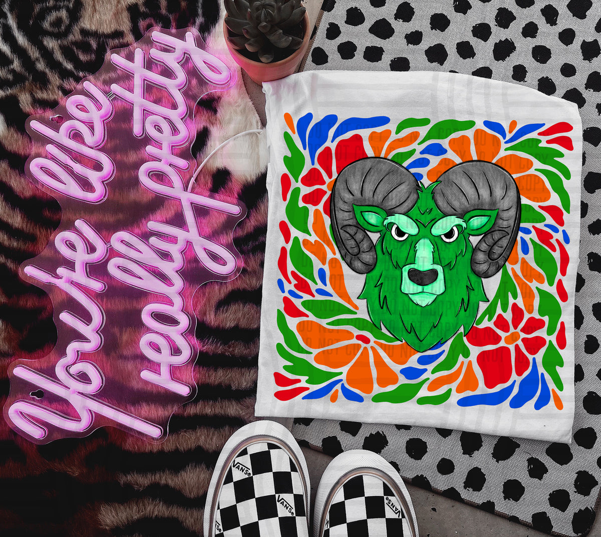 Green Ram Retro Floral (Caplinger) 101137 DTF transfer