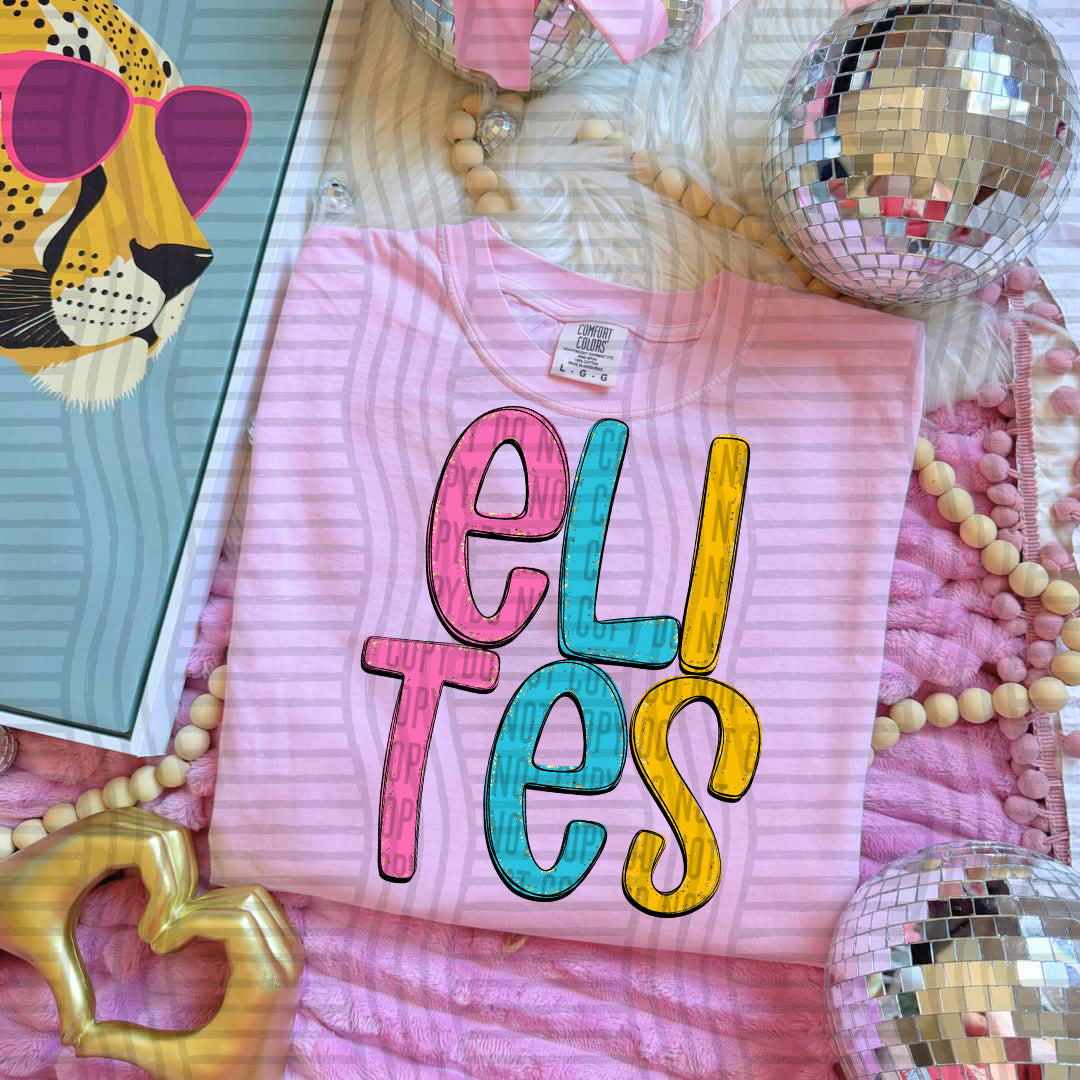 blue yellow and pink elites stacked (Caplinger) DTF Transfer
