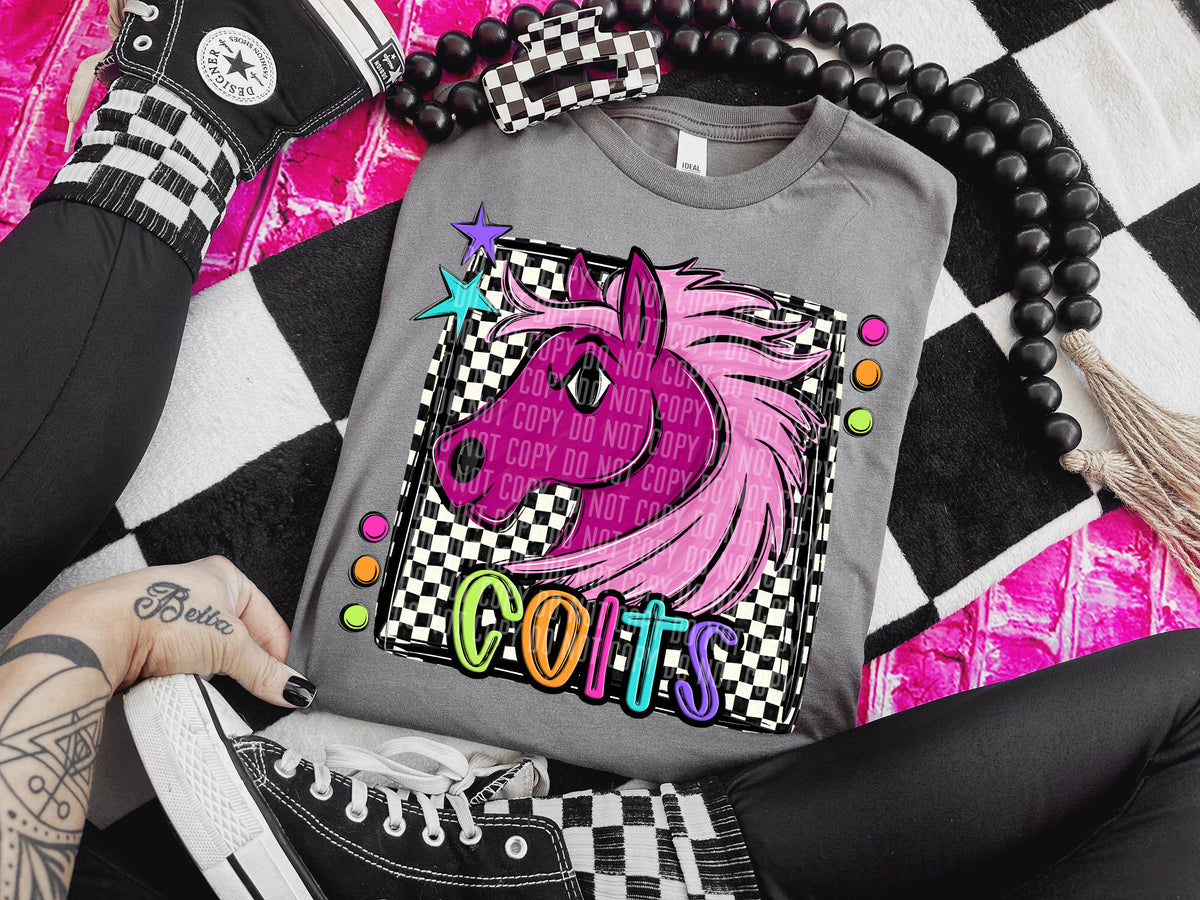 Checkered Preppy Bright Colts Pink (Caplinger) DTF transfer