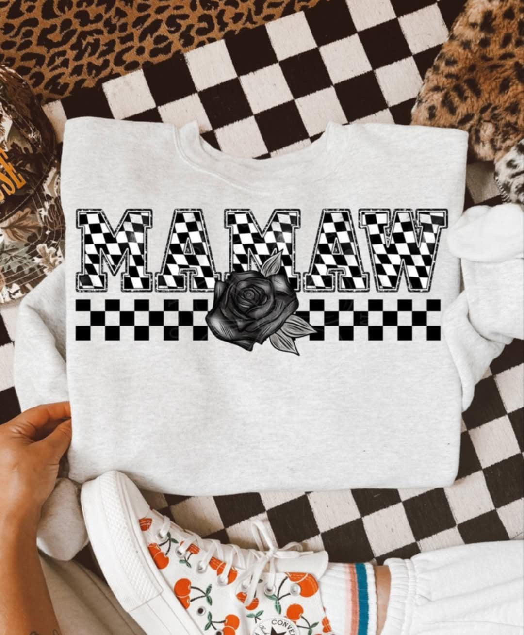 Mamaw checkered with black rose (Unhinged) 99336 DTF transfer