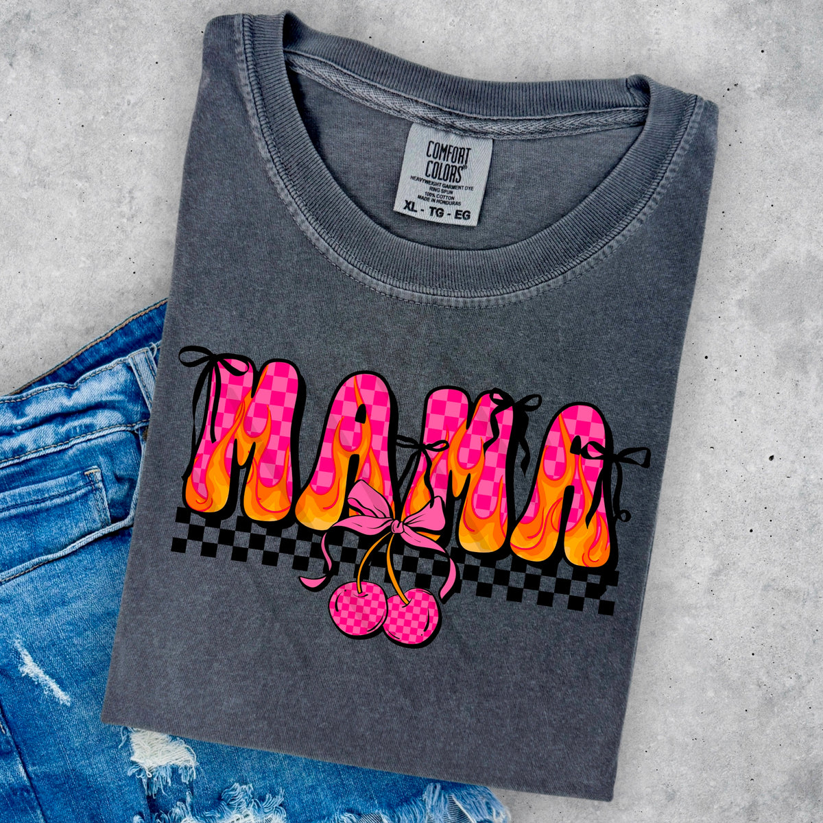 Mama pink cherries and flames scarlow 110305 DTF transfer