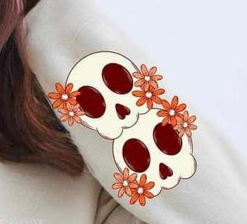 Skull with orange flowers sleeve (LYTTLE) 67841 DTF transfer