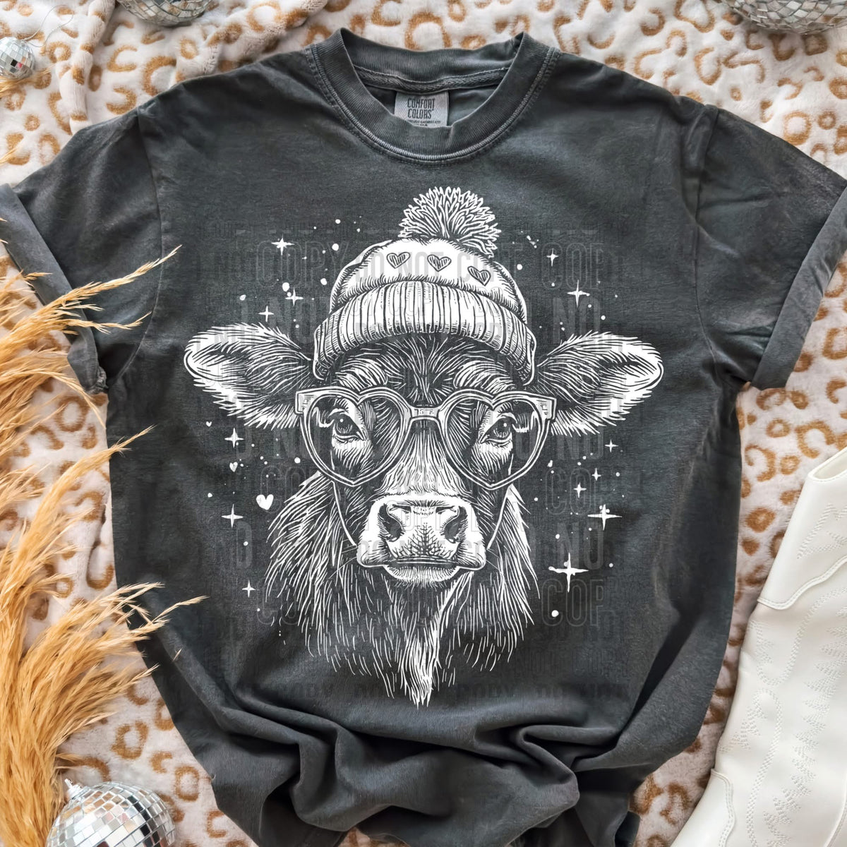 Highland Cow Beanie white (SBB) DTF transfer