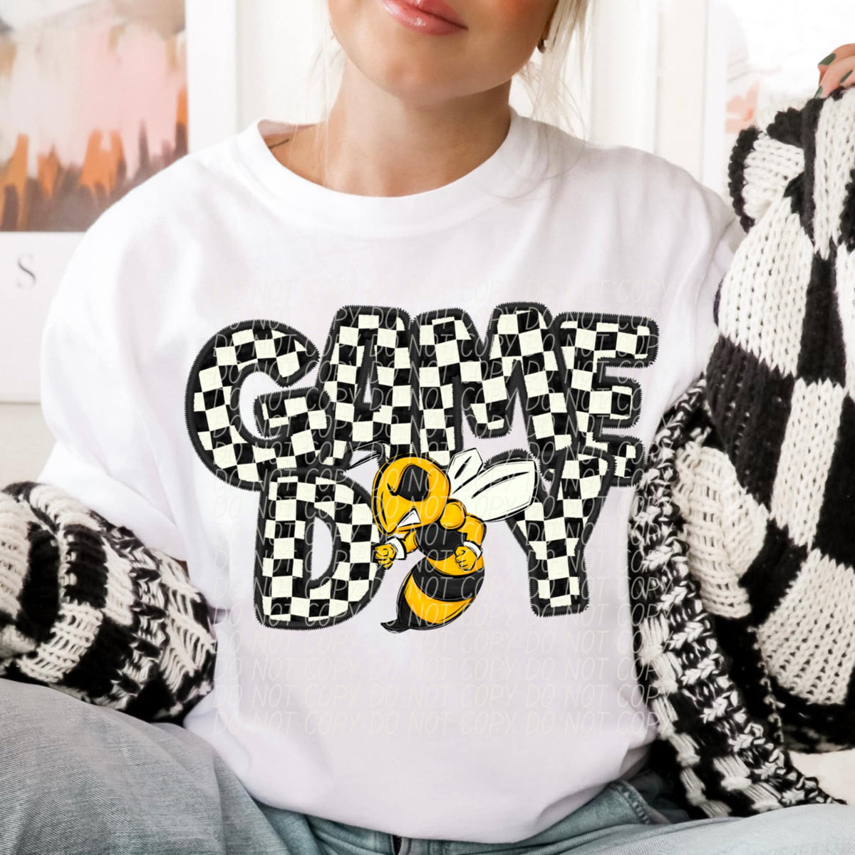 Game day Yellowjacket character checkered (CITY) 91373 DTF transfer