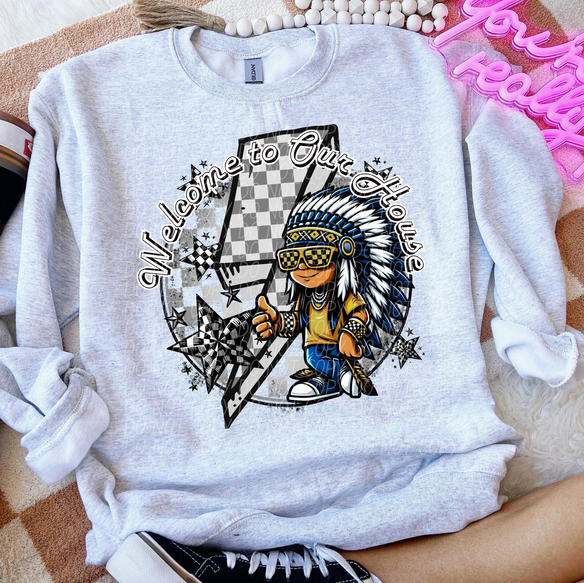 Welcome to our house Indians Chiefs Blue 49379 DTF TRANSERS
