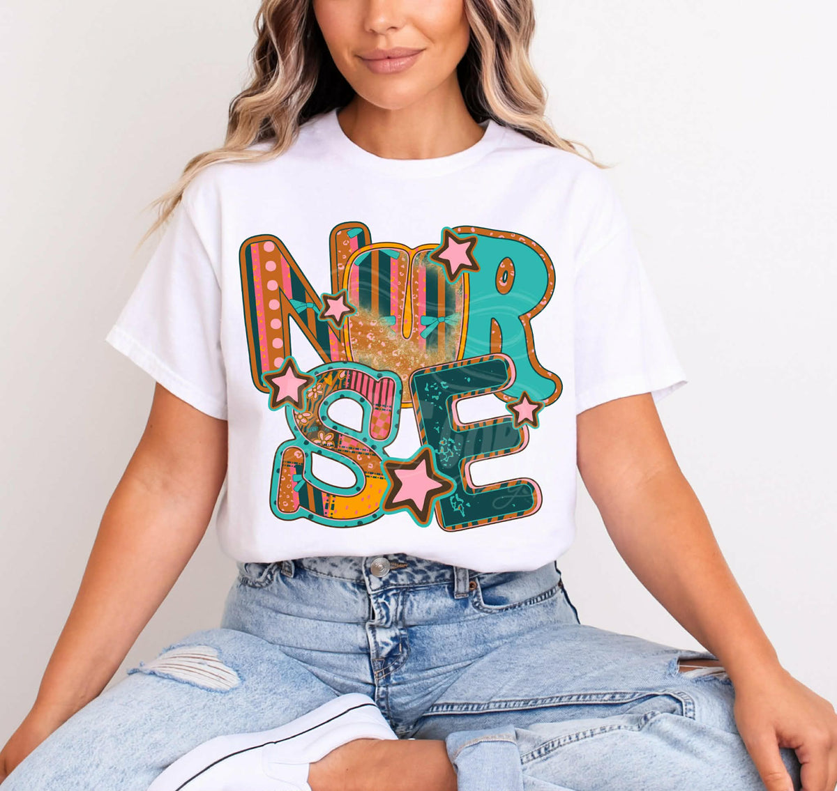 Nurse stacked with stars (c’s) DTF Transfer