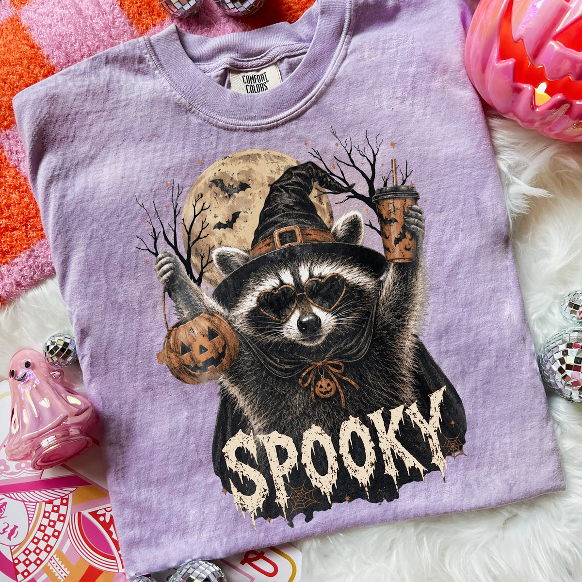 Spooky raccoon and witch hat DTF Transfer