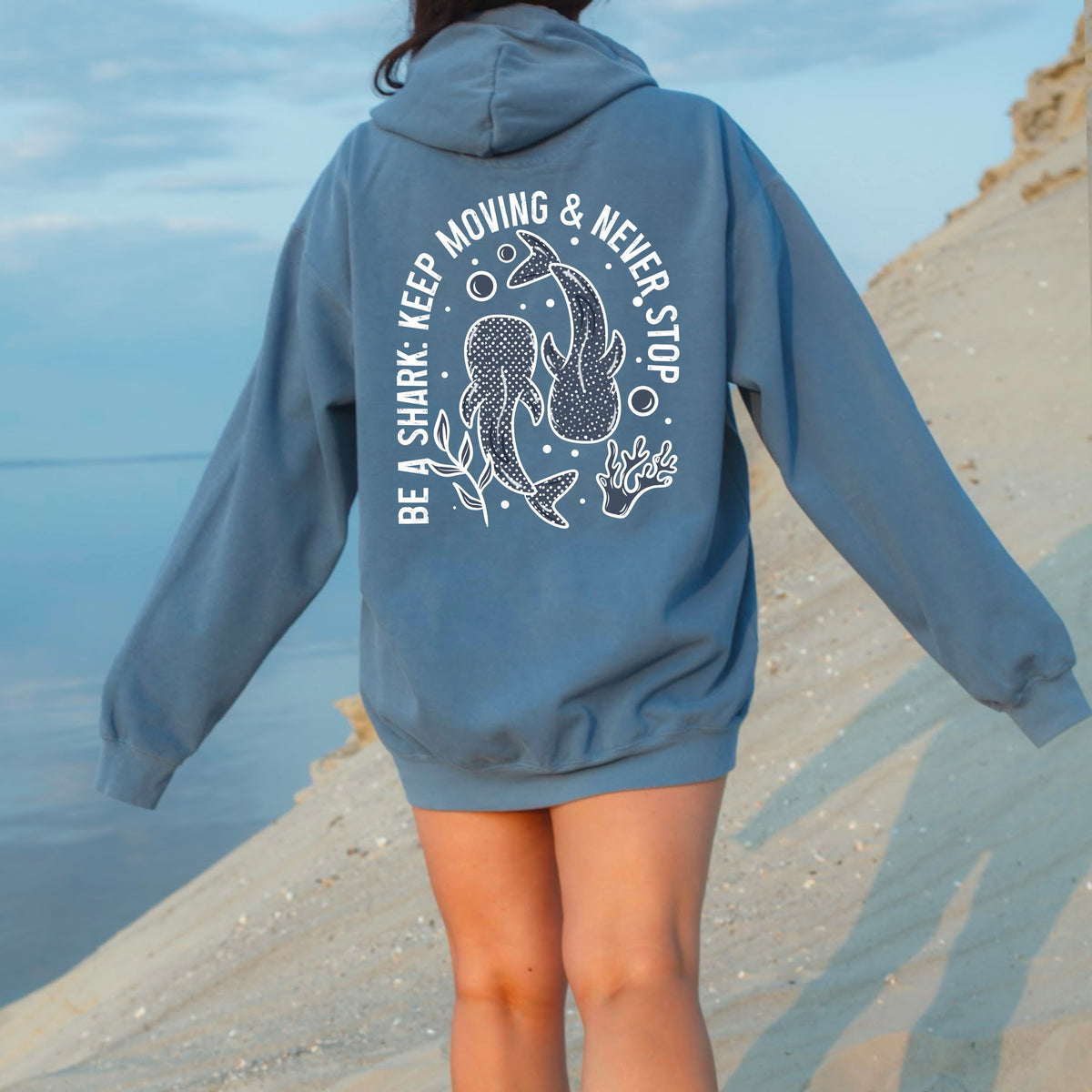 Be A Shark Keep Moving White Outline (CSC) DTF transfer