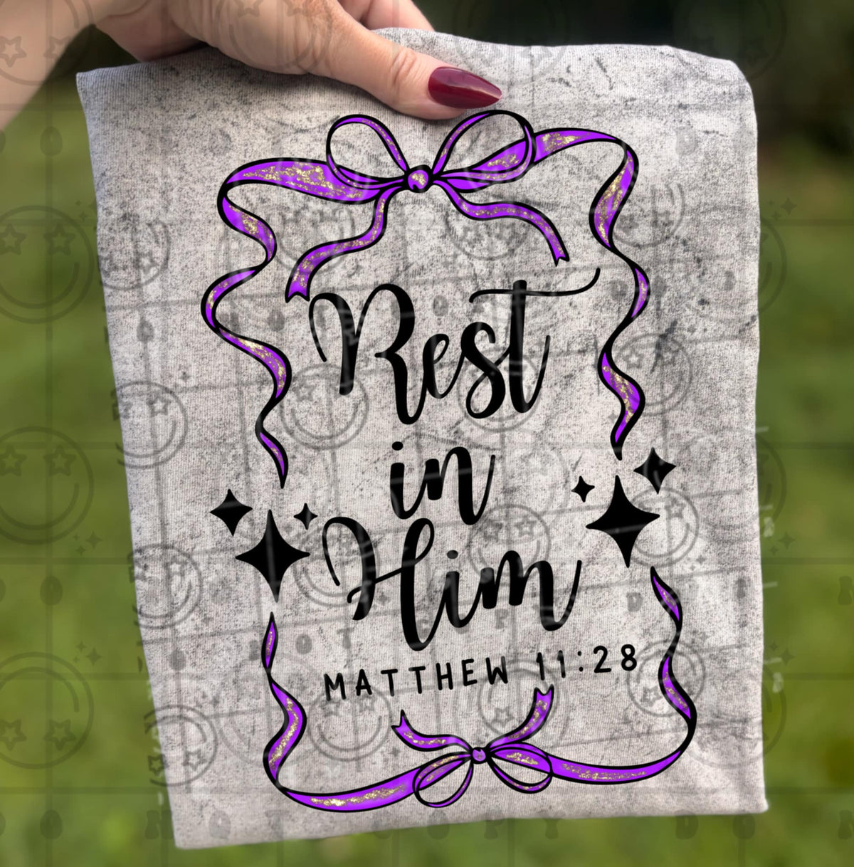 Rest In Him purple bow frame (HW) DTF Transfer