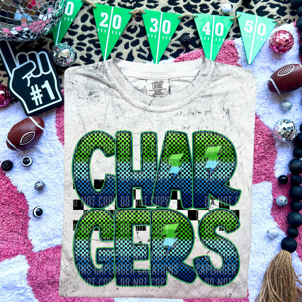 Chargers Blue and Green Checkered (Caplinger) DTF transfer